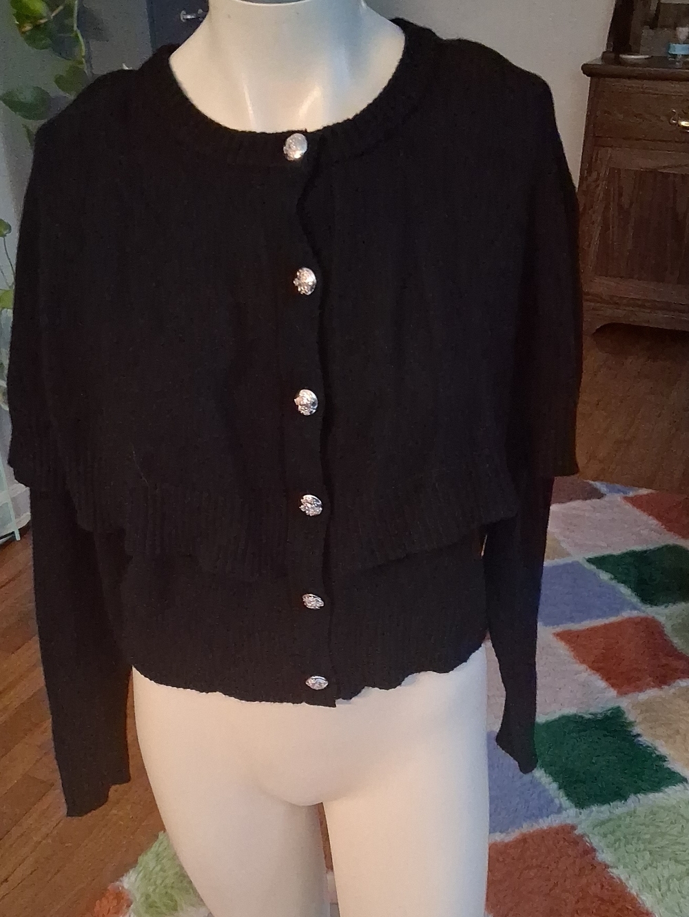 Steve Madden Black Button Cardigan with Cape